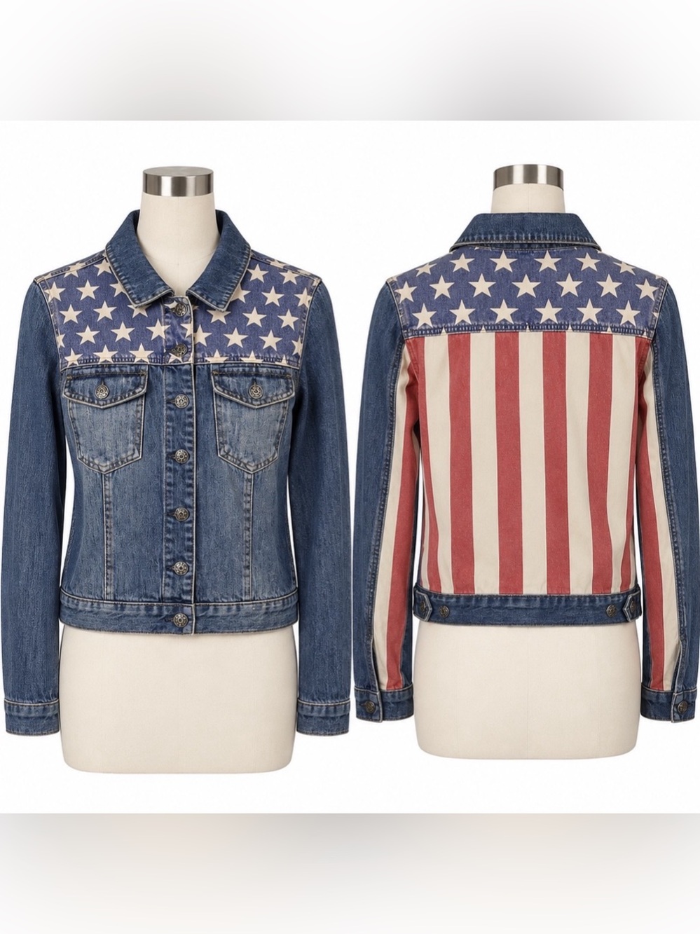 Topshop MOTO American Flag Denim Jacket Size US 8